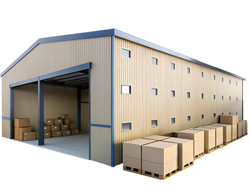 Warehouse interior with stacked pallets